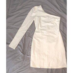 Blu Spero FORE Collection One Shoulder Long Sleeve Bodycon Dress Ivory S NWT